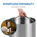 Timberwolf Smokeless Portable Fire Pit 22 inch stainless steel at DDR BBQ Supply goes from patio to campsite