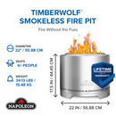Timberwolf Smokeless Portable Fire Pit 22 inch stainless steel at DDR BBQ Supply specs