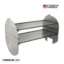 Two stacked metal grill grates with reinforced steel panels from the Pimp My Grill® Gen2 Slide-Out Rack System for the Traeger Timberline 1300, designed as a slide-out rack system for a pellet smoker.