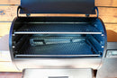 Open Traeger Ironwood 885 featuring the Pimp My Grill® Gen2 Slide-Out Rack System - 2 Racks with two levels of slide-out metal diamond-mesh cooking racks.