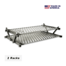 Pimp My Grill® Pro Series Slide-Out Rack System - 2 Racks featuring two stacked metal grill racks with a diamond-pattern mesh surface and a slide-out rack system for dual-zone grilling.
