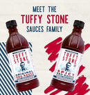 Tuffy Stone Spicy BBQ Sauce bottle with smoky heat, perfect for grilling ribs, brisket, and wings sauce collection