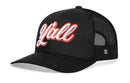 Show off your western style with the Haka Hat Y'all Trucker Hat—a black snapback with mesh back and bold "Y'all" in white and red script, by Haka Hat.