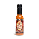 A glass bottle of California Hot Sauce Solutions J's Small Batch Thai'd Down Hot Sauce with a black cap, filled with orange-red sauce. The label features decorative patterns and the California Hot Sauce Solutions brand logo. This bold Thai-inspired hot sauce brings vibrant flavor and a touch of heat to every dish.