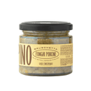A glass jar of Taycte Famiglia Crispino Porcini Mushroom Bruschetta Spread — Wild Italian Funghi, with a beige label and black lid. Made with porcini mushrooms, extra virgin olive oil, and no preservatives.