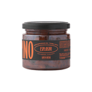 A glass jar of Taycte Famiglia Crispino Explosive Calabrian Hot Chili Peppers - Italian Peperoncini in Extra Virgin Olive Oil, with a black lid and an orange and black label.