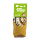 A clear bag of Taycte Porcini Mushroom Polenta (Polenta con Funghi Porcini), featuring yellow Italian polenta with visible porcini mushroom pieces. The green label displays the Taycte brand, product name, weight (250g/8.82oz), and images of mushrooms, highlighting this classic porcini mushroom polenta.