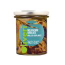 A glass jar labeled Taycte Grilled Eggplants in Extra Virgin Olive Oil (Melanzane Grigliate), featuring slices of grilled eggplant in extra virgin olive oil. The jar has a silver lid and contains 190g (6.7 oz)—perfect for enjoying as classic Italian antipasti.