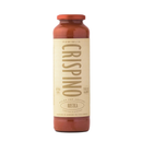 A tall glass bottle of Taycte Famiglia Crispino Rustic Pasta Sauce Starter—a slow-cook Italian base—features a brown cap and beige label with large, bold text, capturing the authentic flavors of Calabrian roasted tomato passata.