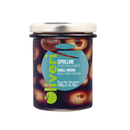 A jar of Taycte brand Small Onions in Balsamic Vinegar (Cipolline in Aceto Balsamico) contains tender Italian pearl onions immersed in aged balsamic vinegar. The clear jar reveals whole onions inside, while the mostly white and green label features product information in both Italian and English.