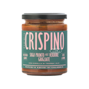 A jar of Taycte Famiglia Crispino Grilled Vegetable Pasta Sauce—Roasted Italian Veggie Sugo, an authentic Italian sauce with a green and pink label, featuring Italian text and branding, and listing ingredients like roasted vegetables and Tropea onions.