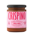 A jar of Taycte Famiglia Crispino Tropea Red Onion Pasta Sauce — IGP Certified Italian, crafted with authentic Calabrian tomato sauce and prized Cipolla Rossa di Tropea IGP, features a pink label, red text, and Italian descriptions, set against a white background.