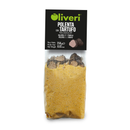 A clear bag of Taycte brand Truffle Polenta (Polenta con Tartufo), featuring vibrant yellow polenta with visible truffle pieces, and a black label with green and white text. Perfect for those seeking authentic black truffle polenta.