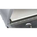 Close-up of a stainless steel appliance with a white rectangular panel inside, possibly part of an oven or grill, highlighting its hinge and metallic components. This design is perfect for accommodating the WPPO Cordierite Pizza Stone for Lil Luigi and Le Peppe Portable Ovens by WPPO LLC Direct, ensuring you achieve a perfectly crispy pizza crust.