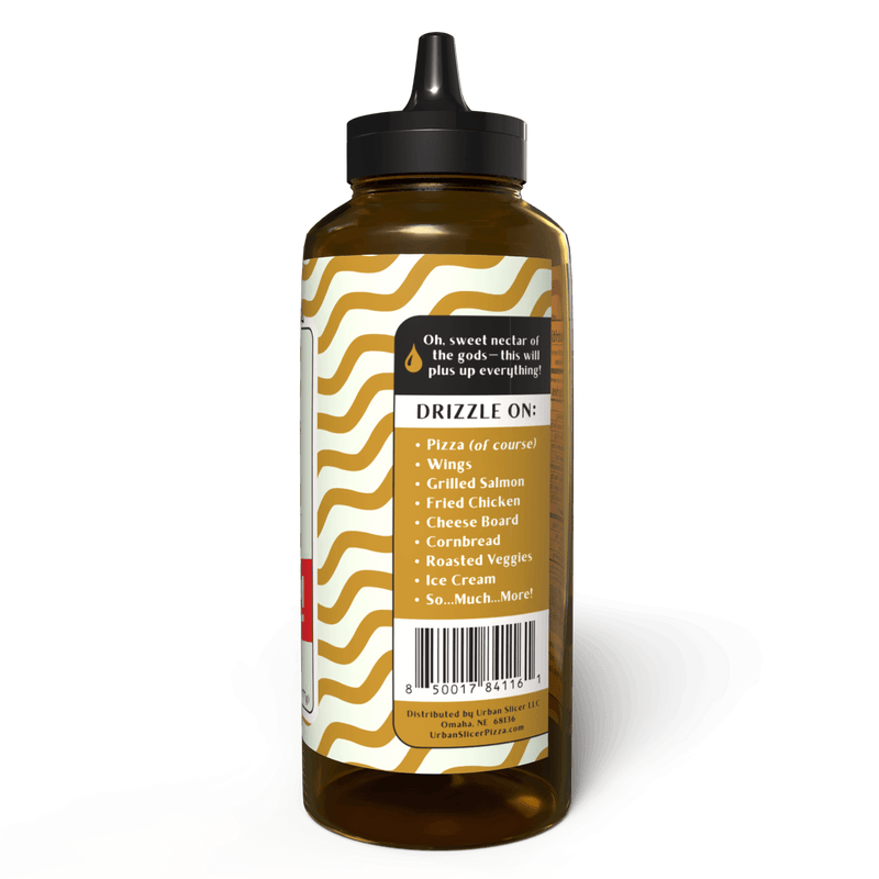 Urban Slicer Hot Honey Drizzler 16.8oz bottle for pizza, BBQ, and more at DDR BBQ Supply
