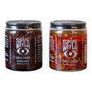 A Spice Witch Chili Crisp Box of 2 is shown, with Black Garlic and Chili Crisp jars side by side. Each clear glass jar displays the handcrafted Spice Witch logo featuring an eye and text.