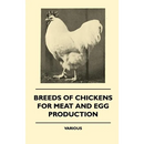 Book cover for Breeds of Chickens for Meat and Egg Production - Paperback, featuring a black-and-white photo of a white chicken above the title.