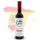 A bottle of Georgetown Olive Oil Co Sherry Vinegar - Pedro Ximenez (SPAIN) is positioned in front of a faded map of Spain with a Spanish flag overlay, emphasizing its Spanish origin. The label features the Georgetown Olive Oil Co. brand.