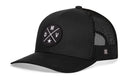 The Haka Hat DC, Maryland, Virginia Trucker Hat is a black DMV snapback with a curved bill, mesh back, and front patch showing white letters M, V, D plus a star—ideal for repping the DMV area.