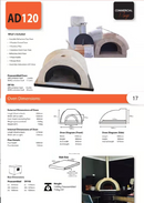 Brochure page highlighting the WPPO LLC Direct Do It Yourself (DIY) AD120 wood-fired oven (71D x 60W x 32H), featuring bold black, white, and orange accents. Showcases sharp imagery of the oven in commercial environments, along with detailed dimensions, included features, technical diagrams, various installation options—including outdoor oven configurations—and comprehensive specifications. Ideal for professional kitchens or as a standout centerpiece in your own DIY Tuscany Wood-Fired Oven project.