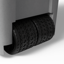 Gray 55qt cooler bundle with four black tires, situated on a white surface.