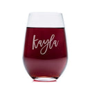 Stemless wine glass from the Wine Decanter - The Script collection, featuring a script design of the name Kayla.