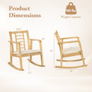 Two DirectDeals Wooden Rocking Chairs with Upholstered Seat and Ladder Back are shown front and side. Beige cushions, 400 lbs capacity. Size: 31″ H x 28″ L x 24″ W; seat height: 17″.
