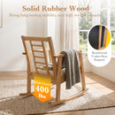 The DirectDeals Wooden Rocking Chair with Upholstered Seat and Ladder Back features solid rubber wood construction, reinforced under-seat support, and a 400 lbs weight capacity.