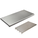 Two rectangular stainless steel plates are displayed on a white background. Produced by Yoder Smokers, these smooth and shiny YS640 Stainless Steel Shelf Sleeves come in one large and one small size, each with precision screw holes or connectors along the sides. Designed as an ideal upgrade for your pellet grill, this set is fully compatible with the Yoder Smokers YS640 model.
