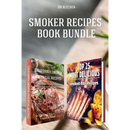 Two cookbooks titled California Smoker Essential Recipes and Top 25 Most Delicious Smoked Ribs Recipes displayed together under the heading Smoker Recipes Book Bundle: TOP 25 California Smoking Meat Recipes ] Most Delicious Smoked Ribs Recipes.