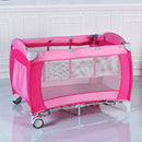 A Foldable Wagon Stroller for 2 Kids with Removable Canopy and Adjustable Push Handle by DirectDeals is on a shiny floor in front of a white paneled wall.