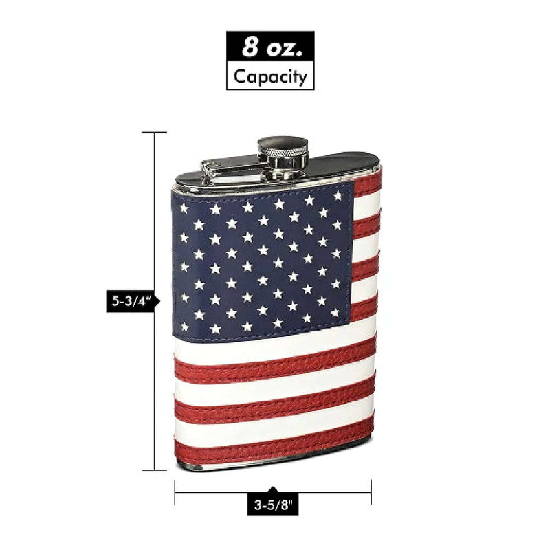 American Flag Flask Leather with dimensions gift for brother