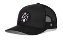 The Haka Hat Arizona Trucker Hat | AZ X Snapback by Haka Hat is a classic black mesh trucker hat featuring a circular front patch with a star, the letters “A” and “Z,” and an outline of the state of Arizona. Designed with breathable black mesh panels on the sides and back, this hat also includes an adjustable snapback closure for a customizable fit.