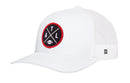 The Haka Hat Atlanta Trucker Hat features a white mesh design with a round front patch showcasing a black background, red border, and bold white “A T L” letters surrounding a small football graphic. This Black ATL X Football Snapback is perfect for any ATL football fan’s collection or as your new favorite Atlanta trucker hat by Haka Hat.