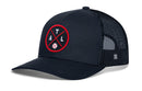 Introducing the Haka Hat Atlanta Trucker Hat | ATL X Baseball Snapback by Haka Hat. This black mesh trucker hat features a red and white circular ATL baseball logo on the front, along with a curved brim and black mesh sides and back—making it the perfect choice for passionate Atlanta baseball fans.