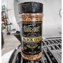 Texas Oil Dust Black Gold BBQ Rub for brisket with coarse black pepper, garlic, and pecan flavor