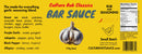 A yellow label for Culture Hot Sauce Bar Sauce Rub by Culture Hot Sauce features a garlic bulb, a chili pepper heat scale, nutrition facts, ingredients list, and suggestions for foods that pair well with the sauce. The label text highlights bold, spicy, and sweet flavors elevated by a versatile spice blend and rich umami seasoning.