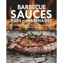 Cover of Barbecue Sauces Rubs and Marinades: Top 100 Barbecue Sauce, Rub and Marinade Recipes for Outdoor Grilling - Paperback from Books by splitShops, showcasing a grilled steak garnished with herbs and peppercorns against a backdrop of flames—a mouthwatering introduction to the expert grilling recipes and flavorful rubs and marinades inside.