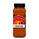 A 1 lb plastic jar of BBQ Bros Rubs Memphis Style BBQ Rub by BBQ Bros Rubs, featuring a red barbecue seasoning blend and a label with flames and Authentic Regional Recipes text—perfect for bringing signature Memphis style BBQ flavor to your smoked chicken.