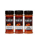Experience the ultimate gift for grill enthusiasts with the BBQ Bros Rubs Western Style BBQ Rub Gift Set (3-Pack) by BBQ Bros Rubs. This set includes three bottles of authentic regional seasonings—California Style Rub, Kansas City Style Rub, and Texas Style Rub—each featuring black lids and dynamic, fiery label designs. Enjoy bold Western style BBQ flavors that will elevate your grilling to true regional perfection.