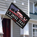"I’d Smoke That" BBQ flag featuring steer, pig, and chicken silhouettes on an American flag design – 3x5 polyester grill flag