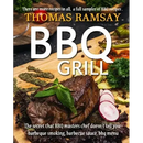 A paperback cookbook cover titled "BBQ Grill: The Secret That BBQ Masters Chef Doesn't Tell You, Barbeque Smoking, Barbecue Sauce, BBQ Menu" by Books by splitShops features grilled steak, herbs, radishes, and vegetables. The text highlights expert BBQ recipes, secrets for flavorful barbecue sauce, smoking techniques, and creative menu ideas included in this essential guide for barbecue enthusiasts.