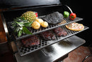 Pimp My Grill® Gen2 Slide-Out Rack System - 2 Racks for the Recteq Flagship 1250 holding a pineapple, potatoes, peppers, a pizza, and smoked meats inside a smoker.