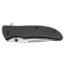 The Bison River 4 1/4″ Everyday Carry Knife by Bison River, featuring a closed black handle and a partially visible stainless steel blade, rests on a white background—making it an ideal choice for everyday carry.