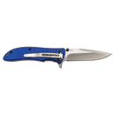Featuring a striking blue and silver handle adorned with the Bison River logo, the Bison River 4 1/4″ Everyday Carry Knife boasts a partially open design. Its stainless steel blade is equipped with a sharp pointed tip, making this practical and stylish knife an excellent choice for daily use.
