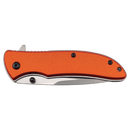 The Bison River 4 1/4″ Everyday Carry Knife by Bison River features a vibrant orange handle and a partially visible stainless steel blade, shown closed against a white background—making it an ideal choice for convenience and style in your everyday carry.