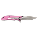 The Bison River 4 1/4″ Everyday Carry Knife showcases a metallic pink handle and a stainless steel blade, with Bison River branding on the side—making it a stylish and practical choice for everyday use.