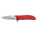 The Bison River 4 1/4″ Everyday Carry Knife by Bison River, featuring a stainless steel blade and a red handle, is shown against a white background.