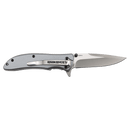 The Bison River 4 1/4″ Everyday Carry Knife features a silver handle labeled “Bison River” near the hinge and a polished stainless steel blade, making it an ideal choice for everyday use. The knife is pictured fully open on a plain white background.