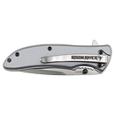 A Bison River 4 1/4″ Everyday Carry Knife by Bison River, featuring a folded stainless steel blade and a metal clip, is shown on a plain white background with the Bison River logo on the handle.